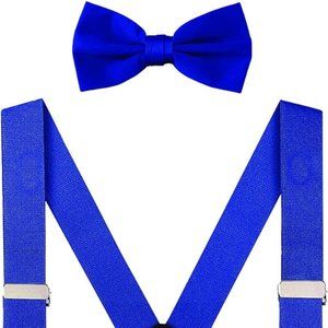 Men's Royal Blue Bow Tie & Suspenders and Matching Women's Fascinator hat